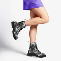 New Zealand Taiaha Maori Leather Boots Kiwikiwi Minimalist Silver Fern Tukutuku Motif LT9 - Polynesian Pride