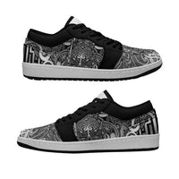 New Zealand Taiaha Maori Low Sneakers Kiwikiwi Minimalist Silver Fern Tukutuku Motif LT9 White - Polynesian Pride