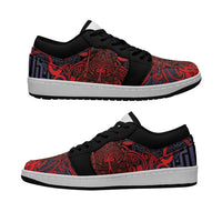 New Zealand Taiaha Maori Low Sneakers Whero Minimalist Silver Fern Tukutuku Motif LT9 Red - Polynesian Pride