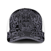 New Zealand Taiaha Maori Mesh Trucker Cap Minimalist Silver Fern All Black - Polynesian Pride