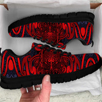 New Zealand Taiaha Maori Sneakers Whero Minimalist Silver Fern Tukutuku Motif LT9 Red - Polynesian Pride