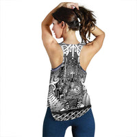 New Zealand Taiaha Maori Women Racerback Tank Kiwikiwi Minimalist Silver Fern Tukutuku Motif LT9 - Polynesian Pride