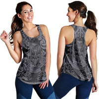New Zealand Taiaha Maori Women Racerback Tank Minimalist Silver Fern All Black LT9 - Polynesian Pride