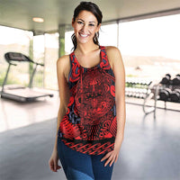 New Zealand Taiaha Maori Women Racerback Tank Whero Minimalist Silver Fern Tukutuku Motif LT9 - Polynesian Pride