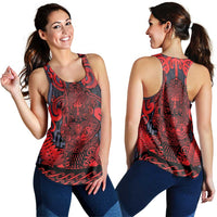 New Zealand Taiaha Maori Women Racerback Tank Whero Minimalist Silver Fern Tukutuku Motif LT9 - Polynesian Pride