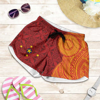 Niue Polynesian Hiapo Tattoo Art Shorts for Women Half Style Red Yellow Color LT03 Red - Polynesian Pride