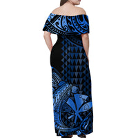 Polynesian Matching Dress and Hawaiian Shirt Hawaii Kakau Kanaka with Tribal Hammerhead Shark Blue LT14 - Polynesian Pride