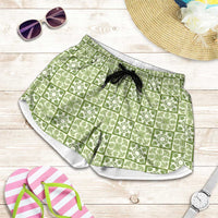 Omaomao Palaka Quilt Hawaii Shorts for Women Hawaiian Tropical Monstera Sea Turtle LT14 Green - Polynesian Pride