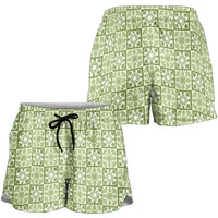 Omaomao Palaka Quilt Hawaii Shorts for Women Hawaiian Tropical Monstera Sea Turtle LT14 - Polynesian Pride