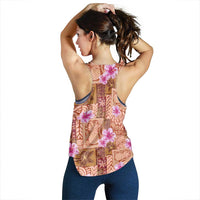 Orange Hawaii Hibiscus With Tropical Flowers Motifs Women Racerback Tank - Polynesian Pride