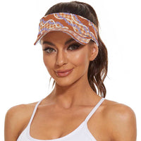 Orange Hawaii Palaka Honohono Pikake Sun Visor Cap Hawaiian Orchid Lei Polynesian Pattern