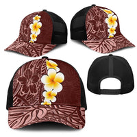 Oxblood Tropical Plumeria With Galaxy Polynesian Art Mesh Trucker Cap - Polynesian Pride