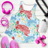 Palaka with Honu and Plumeria Women Racerback Tank Hawaiian Heritage Spirit LT9 Blue - Polynesian Pride