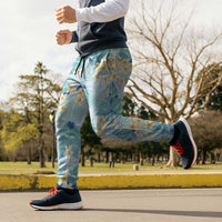 Pastel Cyan Tropical Hawaii Jogger Pants Seamless Monstera Plumeria Hawaiian Pattern - Polynesian Pride