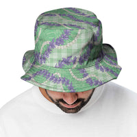 Pastel Green Hawaii Palaka Honohono Pikake Bucket Hat Hawaiian Orchid Lei Polynesian Pattern LT14 - Polynesian Pride