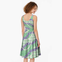 Pastel Green Hawaii Palaka Honohono Pikake Midi Dress Hawaiian Orchid Lei Polynesian Pattern - Polynesian Pride
