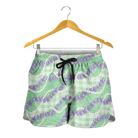 Pastel Green Hawaii Palaka Honohono Pikake Shorts for Women Hawaiian Orchid Lei Polynesian Pattern LT14 - Polynesian Pride
