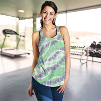 Pastel Green Hawaii Palaka Honohono Pikake Women Racerback Tank Hawaiian Orchid Lei Polynesian Pattern LT14 - Polynesian Pride