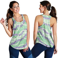 Pastel Green Hawaii Palaka Honohono Pikake Women Racerback Tank Hawaiian Orchid Lei Polynesian Pattern LT14 - Polynesian Pride