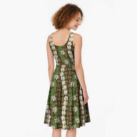 Pikake Maile Tiare Lei Midi Dress Natural Lauhala Pattern