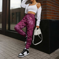 Pink Aloha Hawaii Jogger Pants Hawaiian Kakau Ohia Lehua Lei - Polynesian Pride