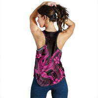 Pink Black Aloha Hawaii Women Racerback Tank Polynesian Shark Tattoo With Plumeria - Polynesian Pride