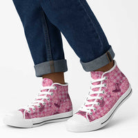 Pink Palaka Hawaii Cowboy High Top Shoes Puakenikeni Lei Paniolo Papale Seamless Vibes LT14 - Polynesian Pride