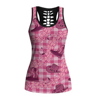 Pink Palaka Hawaii Cowboy Hollow Tank Top Puakenikeni Lei Paniolo Papale Seamless Vibes LT14 Female Pink - Polynesian Pride