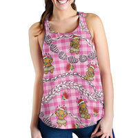 Pink Palaka Hawaii Mele Kalikimaka Women Racerback Tank Ohia Lehua Shell Leis Funny Gingerbread Santa LT14 - Polynesian Pride