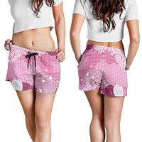 Pink Palaka Japanese Traditional Shorts for Women Asanoha Seigaiha Sakura Motif LT14 - Polynesian Pride