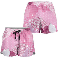 Pink Palaka Japanese Traditional Shorts for Women Asanoha Seigaiha Sakura Motif LT14 - Polynesian Pride