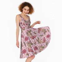 Pink Paniolo Palaka Hawaiian Cowgirl Christmas Midi Dress LT9 - Polynesian Pride
