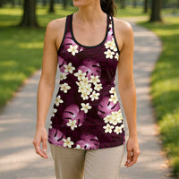 Pink Tropical Hawaii Hollow Tank Top Seamless Monstera Plumeria Hawaiian Pattern - Polynesian Pride