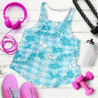 Polu Aloha Hawaii Women Racerback Tank Plumeria Lei With Palaka Motif LT14 Blue - Polynesian Pride