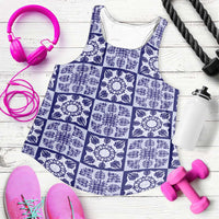 Polu Palaka Quilt Hawaii Women Racerback Tank Hawaiian Tropical Monstera Sea Turtle LT14 Blue - Polynesian Pride