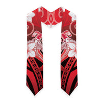 Polynesia Hammerhead Shark Graduation Stole Red Tribal Pattern With Plumeria