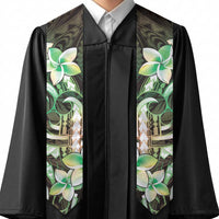 Polynesian Art Tattoo Graduation Stole Plumeria Flowers Green Gradient