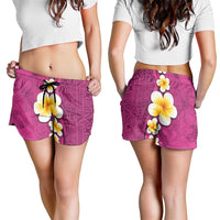 Polynesian Hibiscus and Plumeria Tapa Pattern Shorts for Women Pink Color - Polynesian Pride