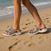 Polynesian Monstera Tiare Floral Clogs Shoes Chocolate Brown Tropical Plaid - Polynesian Pride