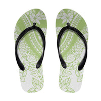 Polynesian Tiare Flower Sage Green Pastel Flip Flops