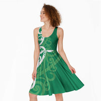 Pounamu Green Maori Midi Dress Koru Kowhaiwhai