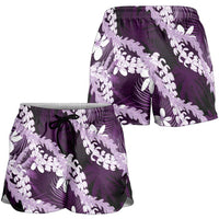 Puakenikeni Maile Lei Shorts for Women Frangipani Purple Tropical Leaves LT01 - Polynesian Pride
