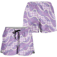Purple Hawaii Palaka Honohono Pikake Shorts for Women Hawaiian Orchid Lei Polynesian Pattern LT14 - Polynesian Pride