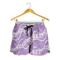 Purple Hawaii Palaka Honohono Pikake Shorts for Women Hawaiian Orchid Lei Polynesian Pattern LT14 - Polynesian Pride
