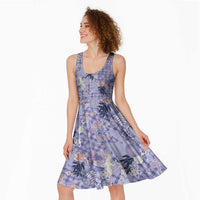 Purple Palaka Crane and Flowers Midi Dress Japan Heritage Spirit LT9 - Polynesian Pride