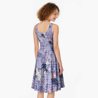 Purple Palaka Crane and Flowers Midi Dress Japan Heritage Spirit LT9 - Polynesian Pride
