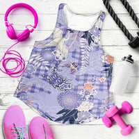 Purple Palaka Crane and Flowers Women Racerback Tank Japan Heritage Spirit LT9 Purple - Polynesian Pride