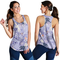 Purple Palaka Crane and Flowers Women Racerback Tank Japan Heritage Spirit LT9 - Polynesian Pride