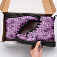 Purple Palaka Hawaii Cowboy Leather Boots Puakenikeni Lei Paniolo Papale Seamless Vibes LT14 - Polynesian Pride