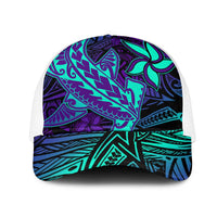 Purple Paradise Polynesian Mesh Trucker Cap Hawaiian Tribal Hammerhead Shark - Polynesian Pride
